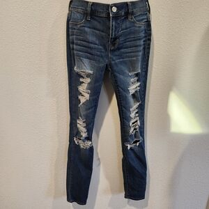 PacSun Ripped Ankle Jeans in Dark Blue